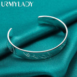 925 Silver Engraved Words Bangle Bracelet Women Wedding Charm Jewelry