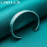 925 Silver Engraved Words Bangle Bracelet Women Wedding Charm Jewelry