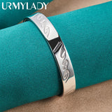 925 Silver Engraved Words Bangle Bracelet Women Wedding Charm Jewelry