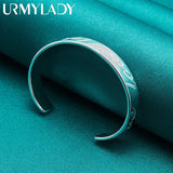 925 Silver Engraved Words Bangle Bracelet Women Wedding Charm Jewelry
