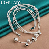 925 Silver Smooth Beads Snake Chain 18In Necklace Wedding Party Jewelry