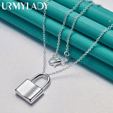 925 Silver Lock Pendant Necklace 16-30" Women Gift