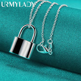 925 Silver Lock Pendant Necklace 16-30" Women Gift