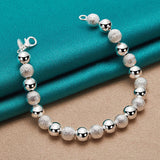 925 Silver Bead Chain Bracelet Necklace Set for Women