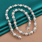 925 Silver Bead Chain Bracelet Necklace Set for Women