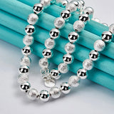 925 Silver Bead Chain Bracelet Necklace Set for Women