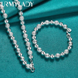 925 Silver Bead Chain Bracelet Necklace Set for Women