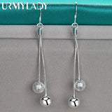 925 Sterling Silver Matte Bead Earrings Women Wedding Party Jewelry