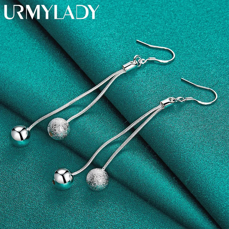 925 Sterling Silver Matte Bead Earrings Women Wedding Party Jewelry