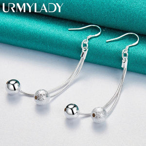 925 Sterling Silver Matte Bead Earrings Women Wedding Party Jewelry