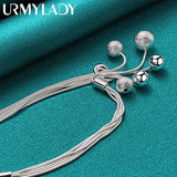 925 Silver Matte Bead Pendant Bracelet Women Wedding Jewelry