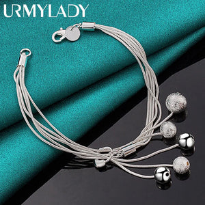 925 Silver Matte Bead Pendant Bracelet Women Wedding Jewelry