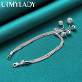 925 Silver Matte Bead Pendant Bracelet Women Wedding Jewelry