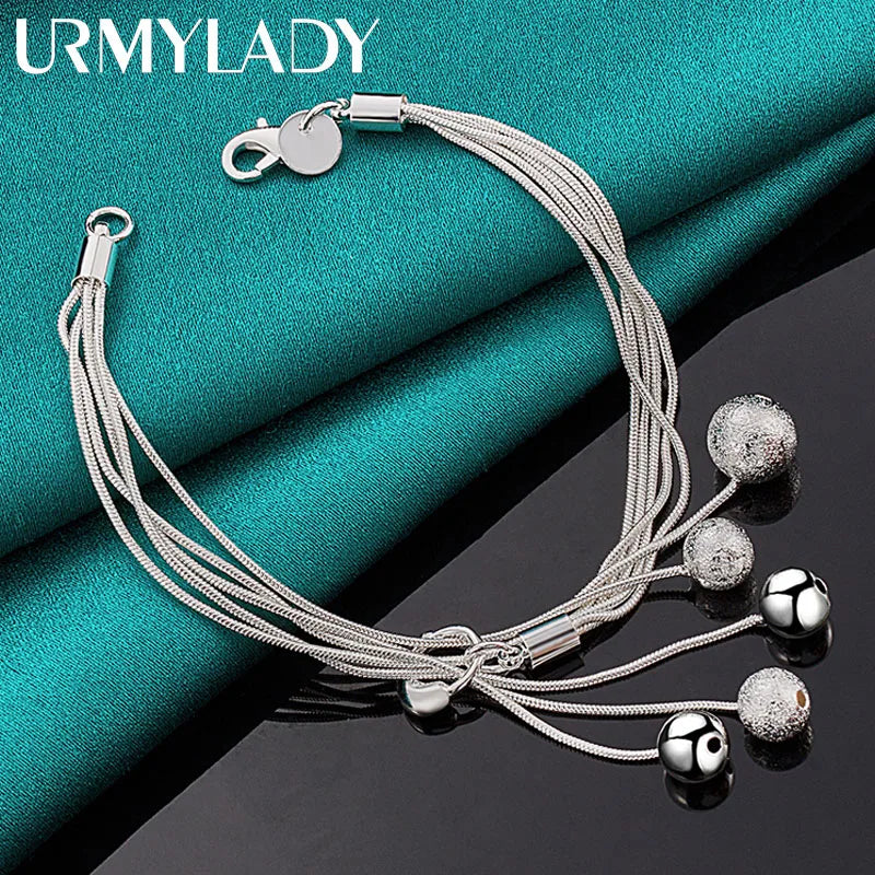 925 Silver Matte Bead Pendant Bracelet Women Wedding Jewelry