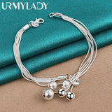 925 Silver Matte Bead Pendant Bracelet Women Wedding Jewelry