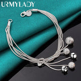 925 Silver Matte Bead Pendant Bracelet Women Wedding Jewelry