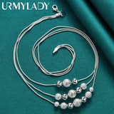 925 Sterling Silver Smooth Matte Beads 18 Inch Snake Chain Pendant Necklace