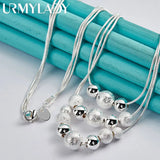 925 Sterling Silver Smooth Matte Beads 18 Inch Snake Chain Pendant Necklace