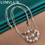 925 Sterling Silver Smooth Matte Beads 18 Inch Snake Chain Pendant Necklace