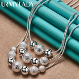 925 Sterling Silver Smooth Matte Beads 18 Inch Snake Chain Pendant Necklace
