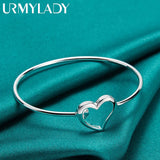 925 Silver Heart Bangle Bracelet Wedding Charm Jewelry