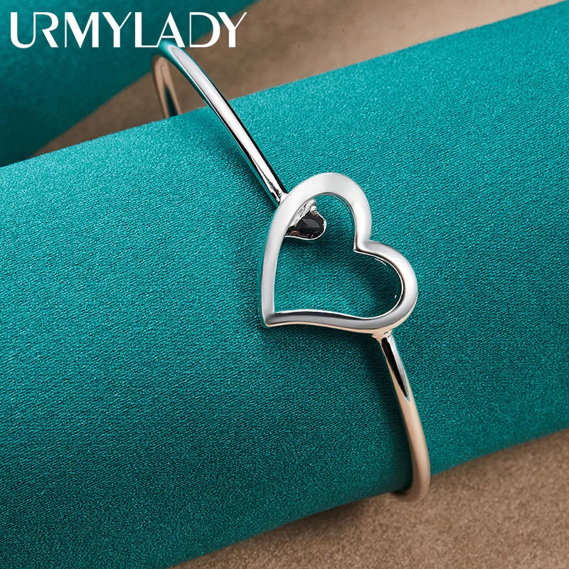 925 Silver Heart Bangle Bracelet Wedding Charm Jewelry