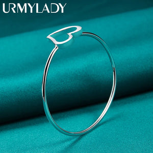 925 Silver Heart Bangle Bracelet Wedding Charm Jewelry