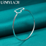 925 Silver Heart Bangle Bracelet Wedding Charm Jewelry