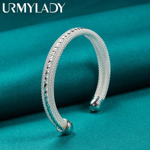 925 Silver Snakeskin Pattern Bangle Bracelet Women Wedding Party Charm