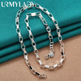 925 Silver Square 18" Chain Necklace Women Wedding Engagement Party