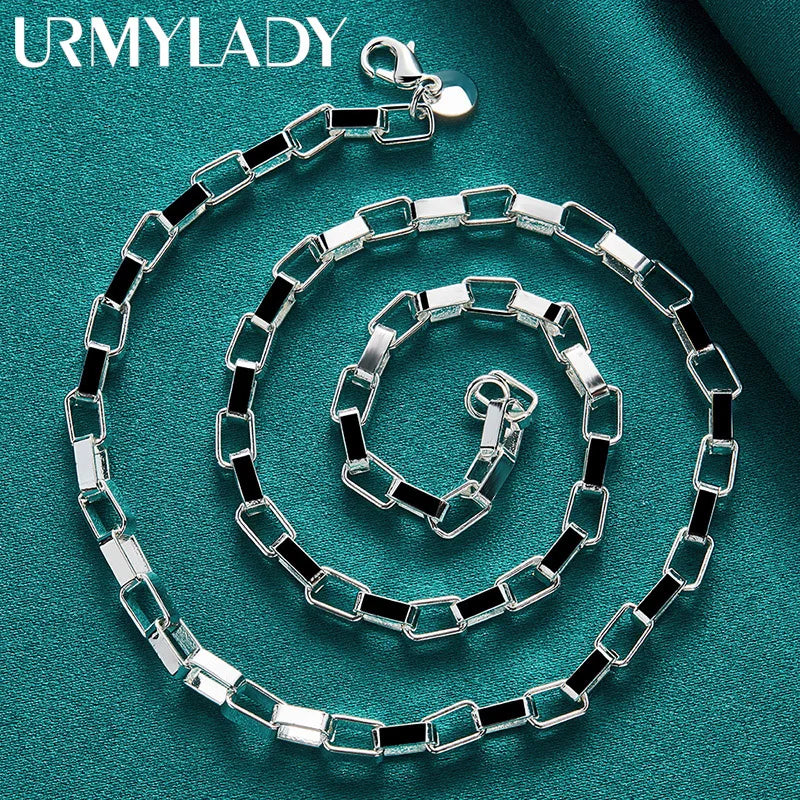 925 Silver Square 18" Chain Necklace Women Wedding Engagement Party