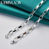 925 Silver Square 18" Chain Necklace Women Wedding Engagement Party