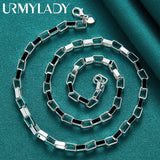 925 Silver Square 18" Chain Necklace Women Wedding Engagement Party