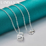 925 Silver Square Zircon Pendant Necklace Wedding Party Jewelry