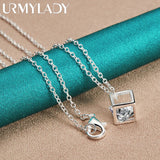 925 Silver Square Zircon Pendant Necklace Wedding Party Jewelry