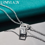925 Silver Square Zircon Pendant Necklace Wedding Party Jewelry