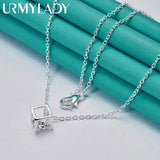 925 Silver Square Zircon Pendant Necklace Wedding Party Jewelry