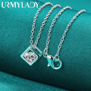 925 Silver Square Zircon Pendant Necklace Wedding Party Jewelry