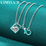 925 Silver Square Zircon Pendant Necklace Wedding Party Jewelry