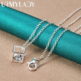 925 Silver Square Zircon Pendant Necklace Wedding Party Jewelry