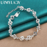 925 Silver Zircon Chain Bracelet Wedding Party Jewelry