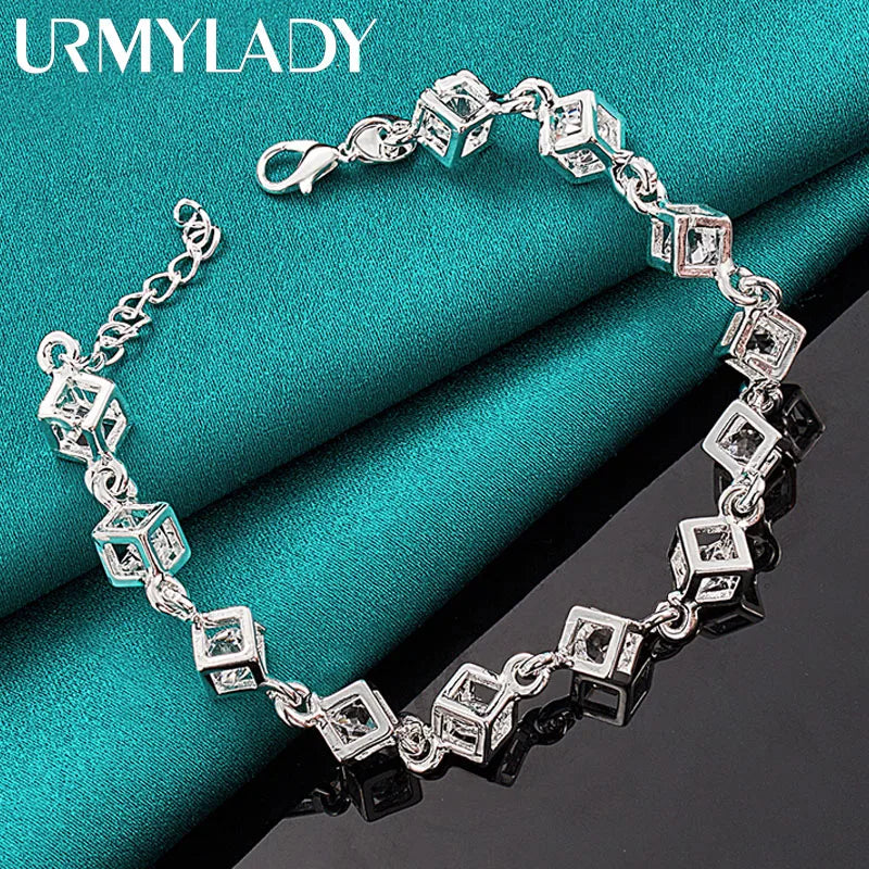 925 Silver Zircon Chain Bracelet Wedding Party Jewelry