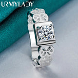 925 Silver Square Zircon Hollow Ring for Women Wedding Engagement
