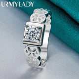 925 Silver Square Zircon Hollow Ring for Women Wedding Engagement