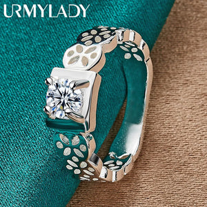 925 Silver Square Zircon Hollow Ring for Women Wedding Engagement