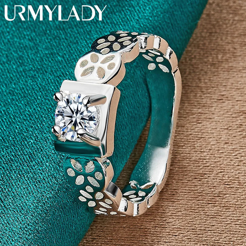 925 Silver Square Zircon Hollow Ring for Women Wedding Engagement