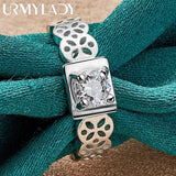 925 Silver Square Zircon Hollow Ring for Women Wedding Engagement