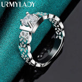 925 Silver Square Zircon Hollow Ring for Women Wedding Engagement