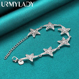 925 Silver Star Chain Bracelet Women Wedding Party Gift