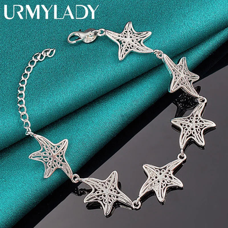 925 Silver Star Chain Bracelet Women Wedding Party Gift